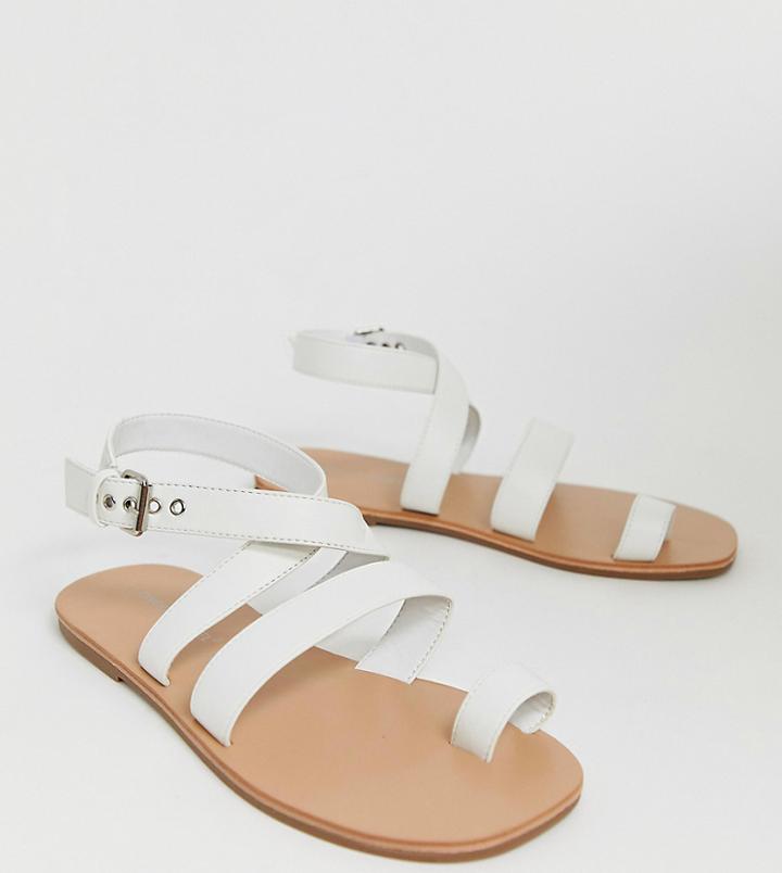 London Rebel Wide Fit Toe Loop Flat Sandals - White