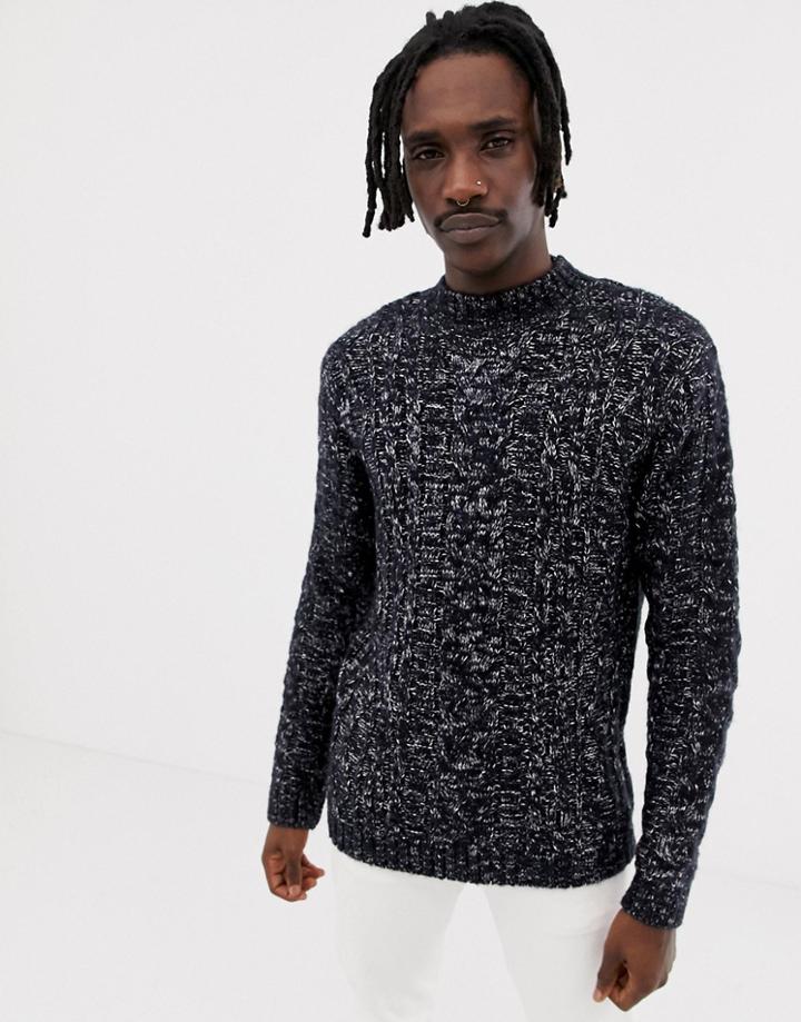 Asos Design Sweater In Chunky Cable In Black Twist - Black