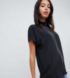 Asos Design Tall Short Sleeve High Neck Top - Black