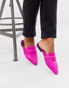 Asos Design Maximum Studded Leather Pointed Mule In Neon Pink