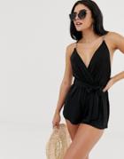 River Island Beach Romper With Metal Details In Black