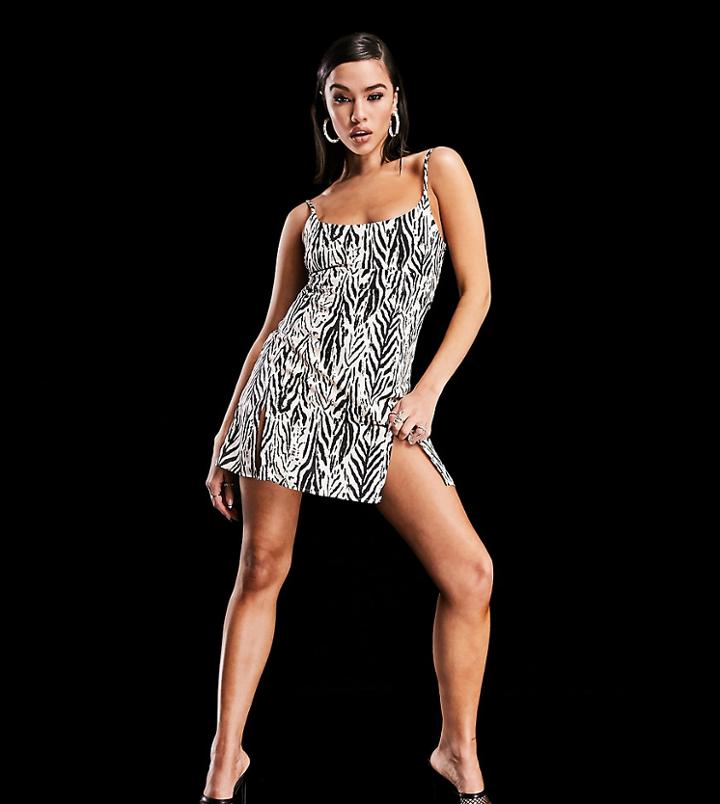 Asyou Satin Cami Mini Dress In Zebra Print-multi