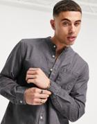 New Look Denim Shirt With Grandad Collar In Mid Gray-grey