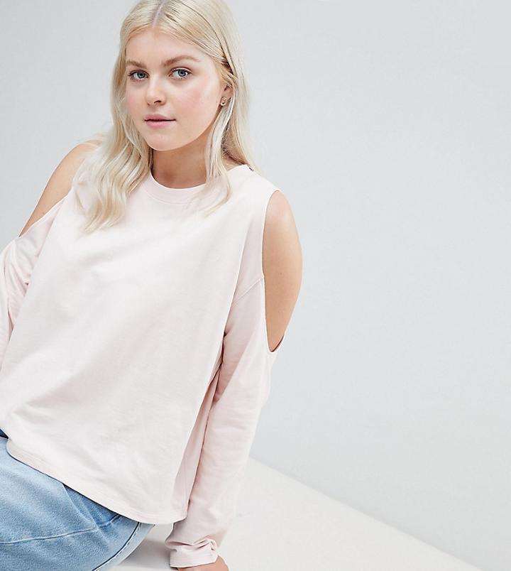 Asos Design Curve Sweatshirt With Cold Shoulder - Pink