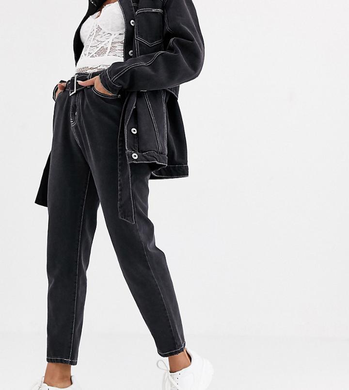 Liquor N Poker Mom Jeans In Washed Black Two-piece