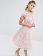 Chi Chi London Premium Lace Midi Prom Dress With Bardot Neck - Mink