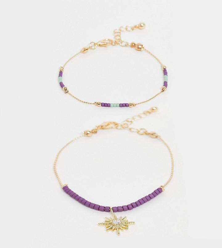 Reclaimed Vintage Inspired 2 Pack Of Beaded Bracelets With Star Detail-gold