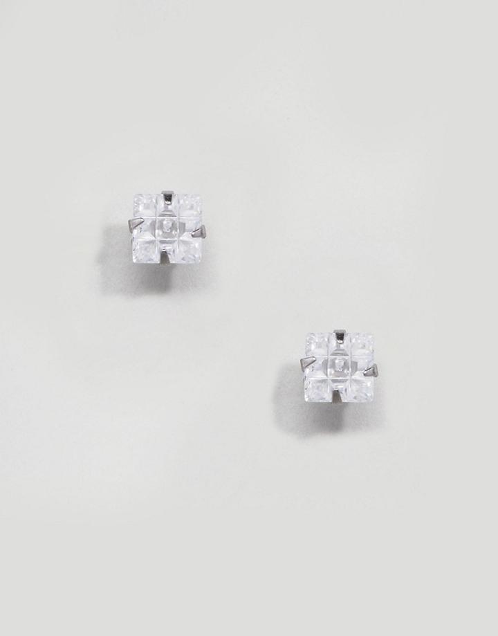 Mister Square Stud Earrings In Silver - Silver