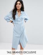 Noisy May Tall Stripe Oversized Longline Shirt Dress With Pockets - Blue