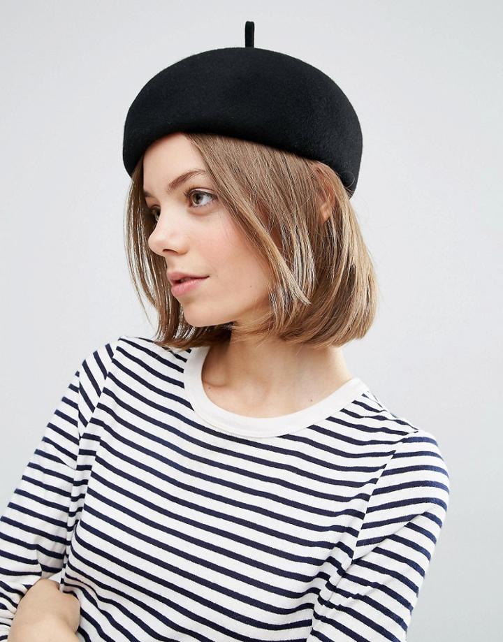 7x Structured Beret In 100% Wool - Black