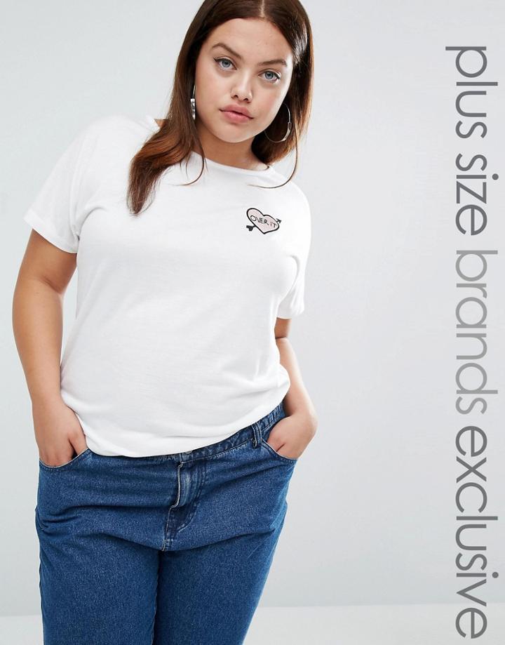 Daisy Street Plus T Shirt With Embroidered Badge - White