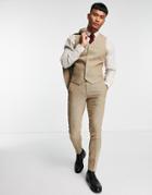 Asos Design Super Skinny Wool Mix Suit Vest In Stone Herringbone-neutral