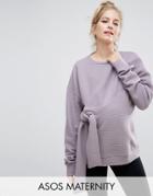 Asos Maternity Sweatshirt With Knot Detail And Texture - Purple