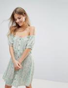 Brave Soul Zoe Off Shoulder Printed Dress - Blue