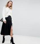 Asos Tall Pleated Midaxi Skirt With Side Button Detail - Black