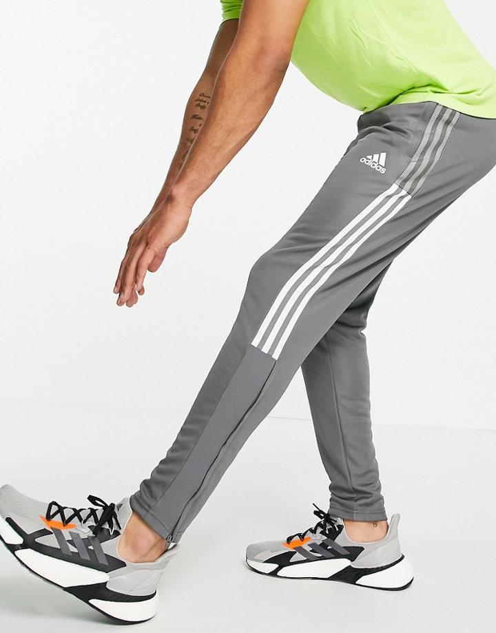 Adidas Training Tiro 3 Stripe Sweatpants In Gray-grey