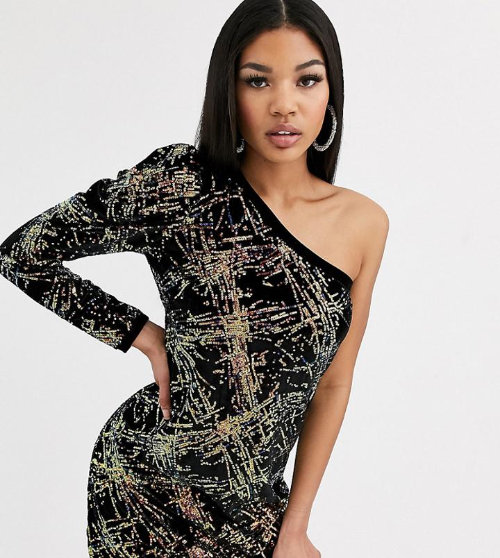 Flounce London Sequin Velvet Mini Shift Dress In Multi