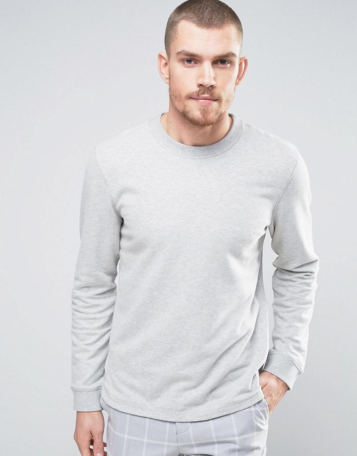 Selected Homme Sweatshirt With Curved Hem - Gray