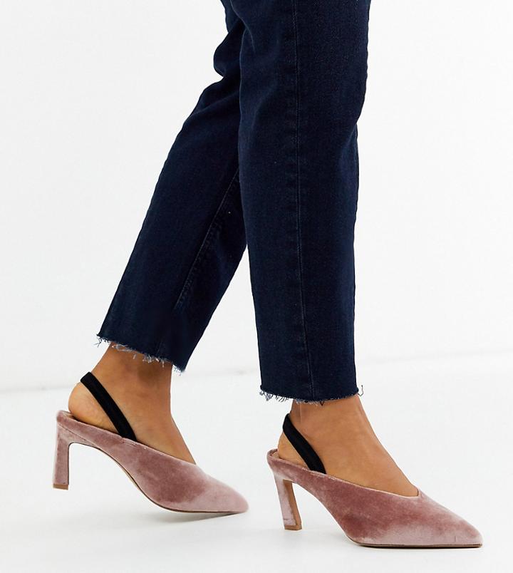 Asos Design Wide Fit Wishful Mid Heels In Blush Velvet-pink