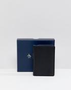 Original Penguin Leather Card Holder In Black - Black