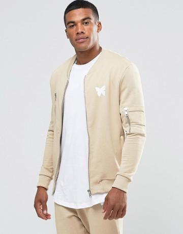 Good For Nothing Jersey Bomber Jacket - Beige