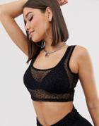 Missguided Two-piece Dobby Mesh Crop Top In Black - Black