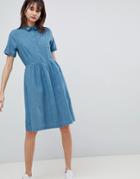 Selected Denim Chambray Shirt Dress - Blue