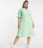 Influence Plus Short Frill Sleeve Midi Dress In Green Gingham