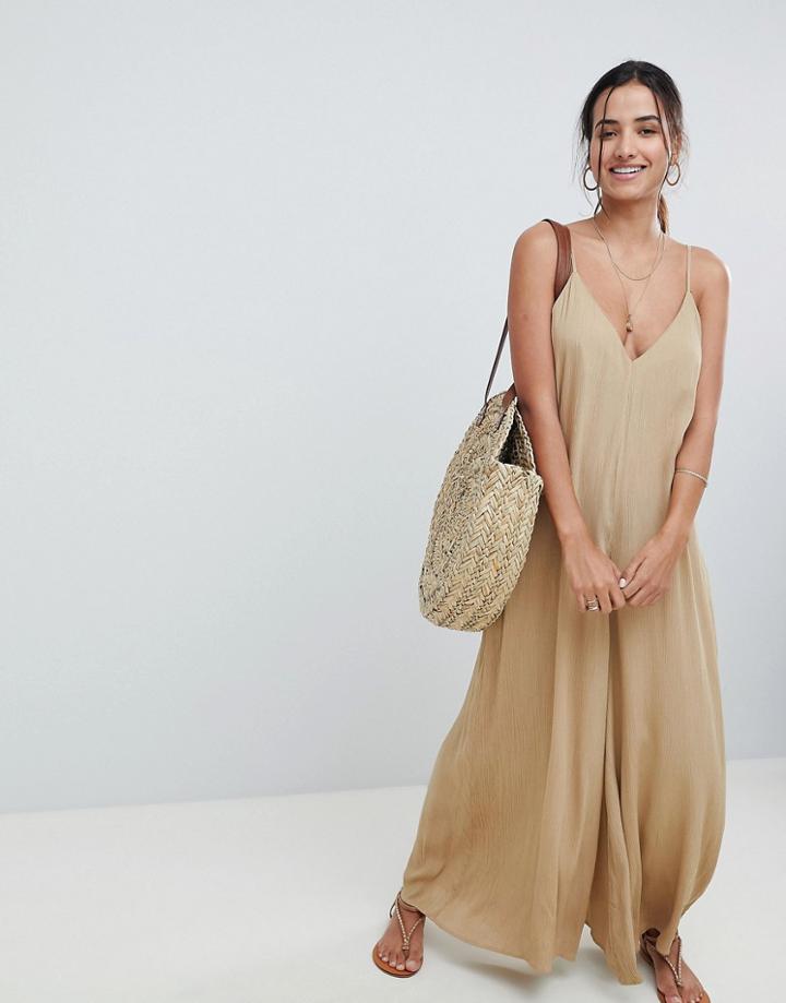 Asos Design Deep V Strap Back Jumpsuit-green