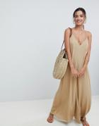 Asos Design Deep V Strap Back Jumpsuit-green