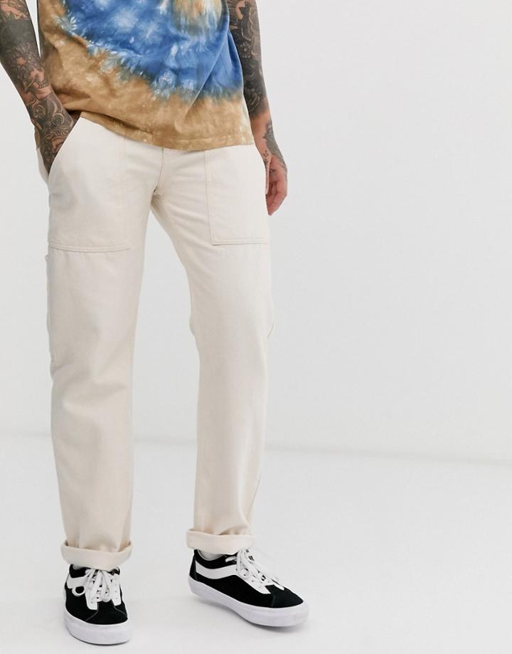 Asos Design Original Fit Carpenter Jeans In Ecru-white