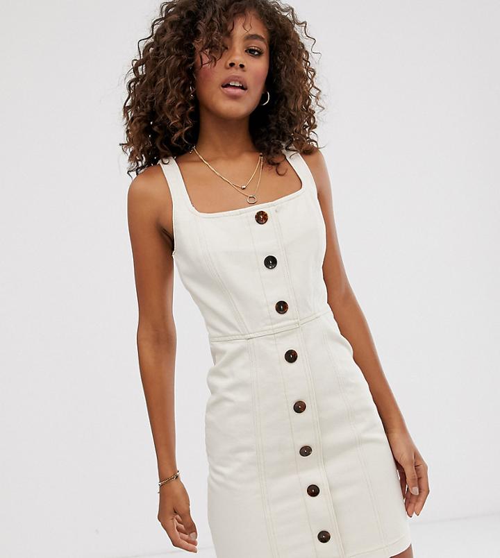 Asos Design Tall Denim Mini Dress With Buttons-beige