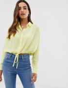 Asos Design Soft Long Sleeve Shirt With Tie Waist Detail-yellow