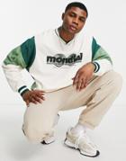 Asos Design Oversized Long Sleeve T-shirt In Green With Front Print & V-neck-neutral