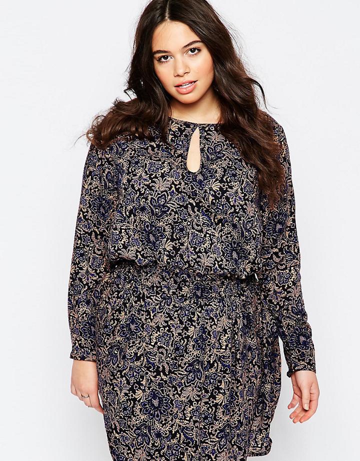 Brave Soul Plus Dress In Floral Print - Navy