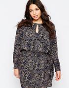Brave Soul Plus Dress In Floral Print - Navy