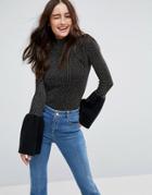 Asos Sweater In Metallic Rib With Flared Cuffs - Gold