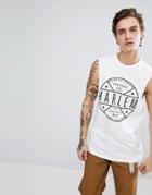 Asos Longline Sleeveless T-shirt With Dropped Armhole With Harlem Print - White