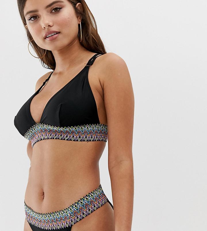 Asos Design Fuller Bust Exclusive Elastic Tape Triangle Crop Bikini Top In Black Dd-g