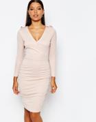 Lipsy Wrap Front Slinky Body-conscious Dress - Nude