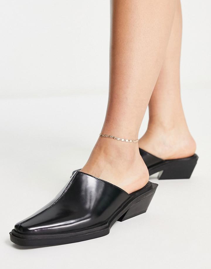 Asos Design Memento Leather Western Flat Mules In Black