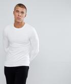 Asos Design Longline Long Sleeve Muscle Fit T-shirt In White - White