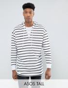 Asos Tall Oversized Stripe Long Sleeve T-shirt With Lace Up Detail And Hood - White