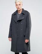 Weekday Major Military Overcoat Wool Double Breasted Belted - Gray