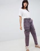 Asos Design Carpenter Boyfriend Jeans With Utility Styling In Pink Acid Wash - Pink