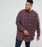 Asos Plus Oversized Check Shirt With Drop Shoulder And Acid Wash - Red