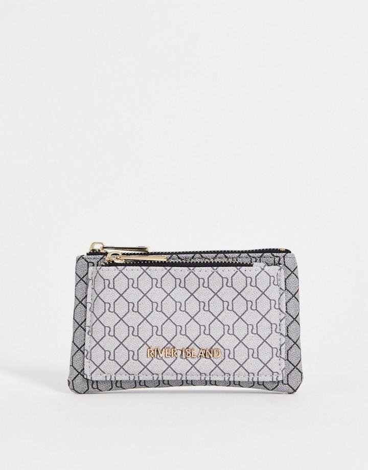 River Island Monogram Zip Pouch Wallet In Gray