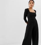 Fashion Union Petite Square Neck Cropped Jumpsuit-black