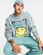 Asos Design Oversized Sweatshirt With Nirvana Smiley Print In Green