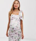 Asos Design Maternity One Shoulder Tie Floral Midi Dress - Multi